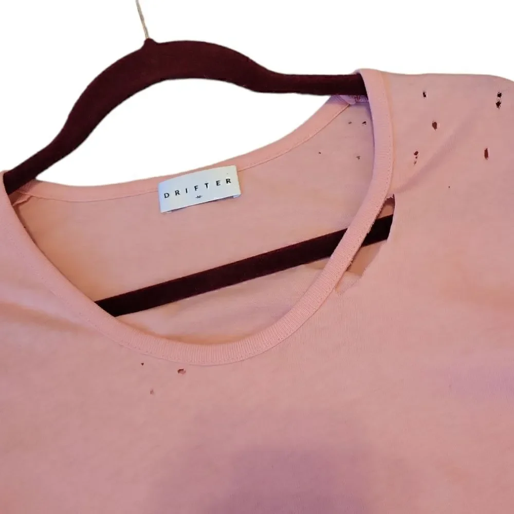 NWOT Drifter Dusty Pink Mauve Distressed Shredded Short Sleeve Top t-shirt M - Picture 6 of 13